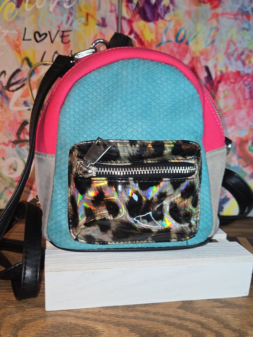 Colorblock Mini Backpack - Turquoise & Pink